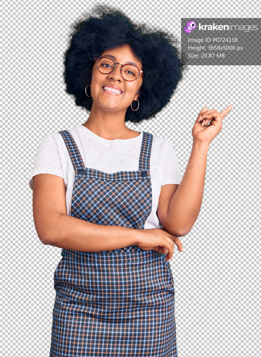Young african american girl wearing casual clothes with a big smile on face, pointing with hand and finger to the side looking at the camera.