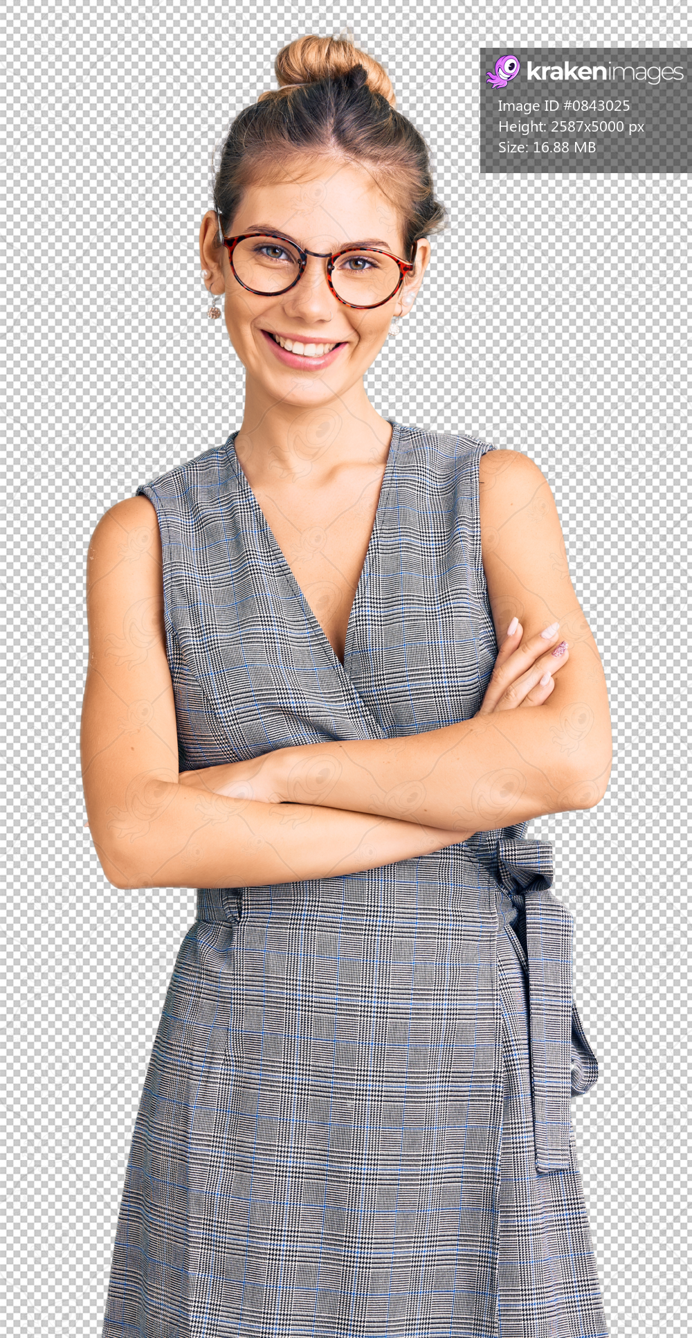 Beautiful caucasian woman with blonde hair wearing business clothes and glasses happy face smiling with crossed arms looking at the camera. positive person.