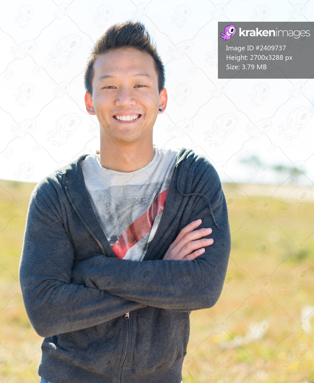 Portrait Of Happy Young Asian Man; Outdoors