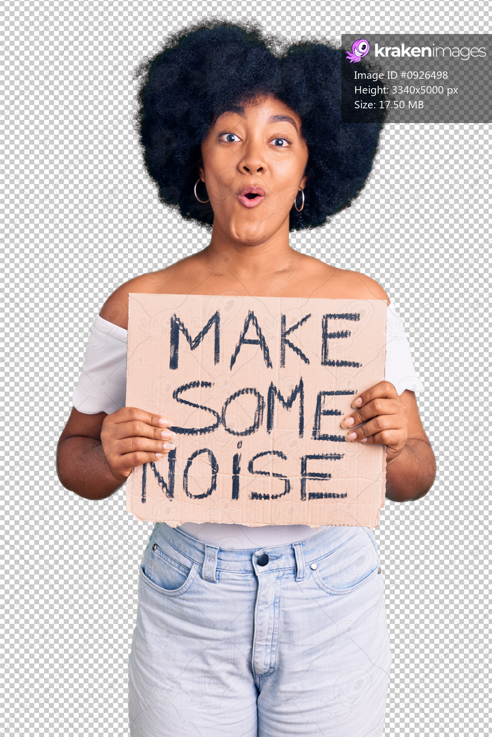 Young african american girl holding make some noise banner scared and amazed with open mouth for surprise, disbelief face