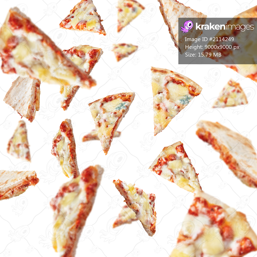  Slices of 4 cheeses italian pizza isolated on a white background