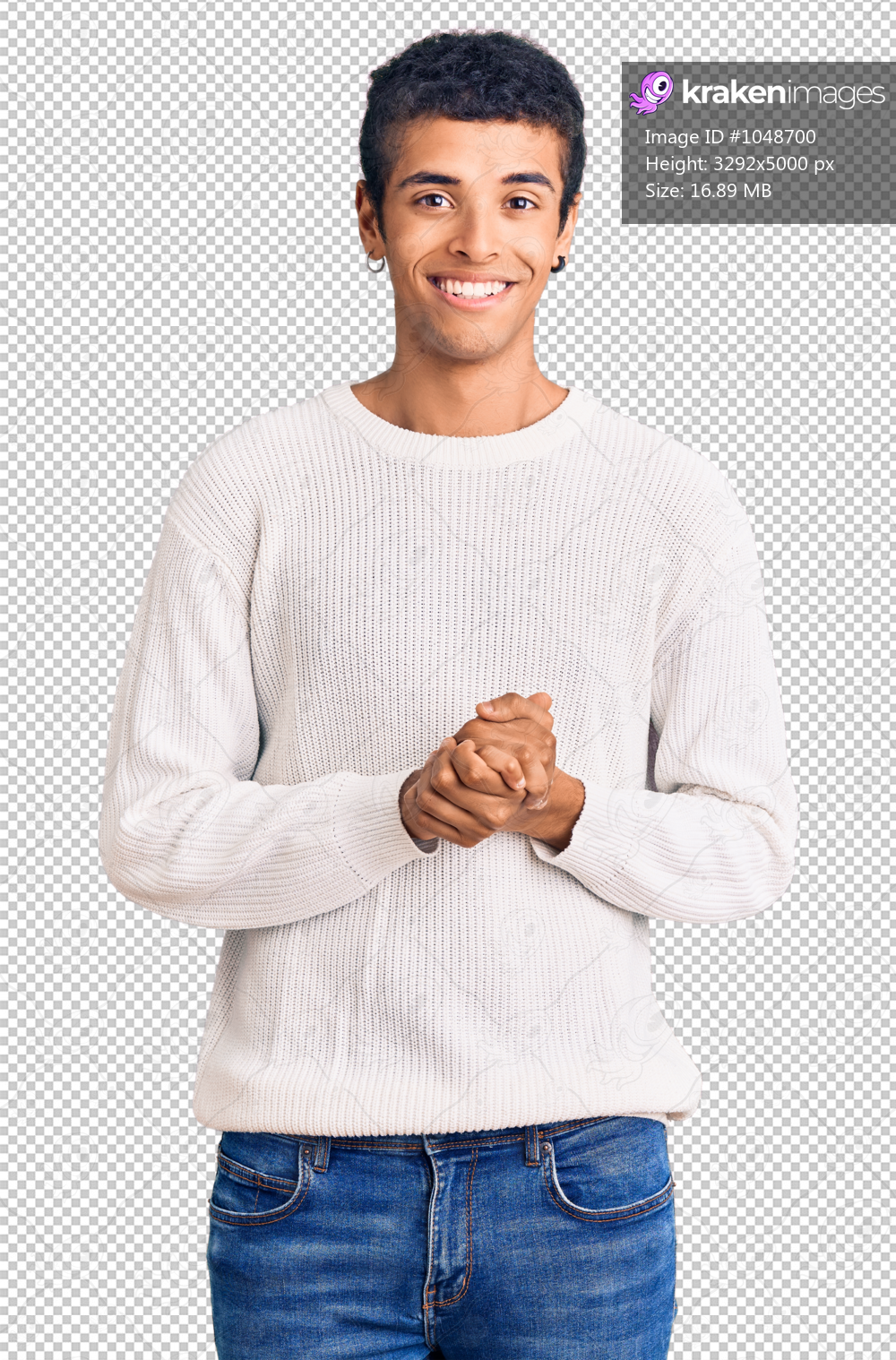 Young african amercian man wearing casual clothes with hands together and crossed fingers smiling relaxed and cheerful. success and optimistic